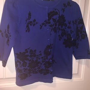 Notations vintage royal blue and black cardigan sweater. Petite medium.